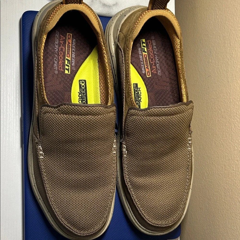 Skechers Tan Slip-On Men's Loafers - Picture 1 of 2
